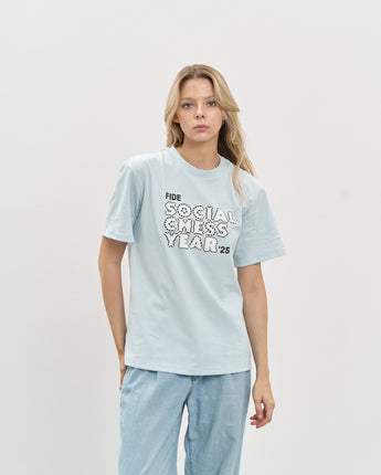 FIDE Unisex Social Chess year blue t-shirt